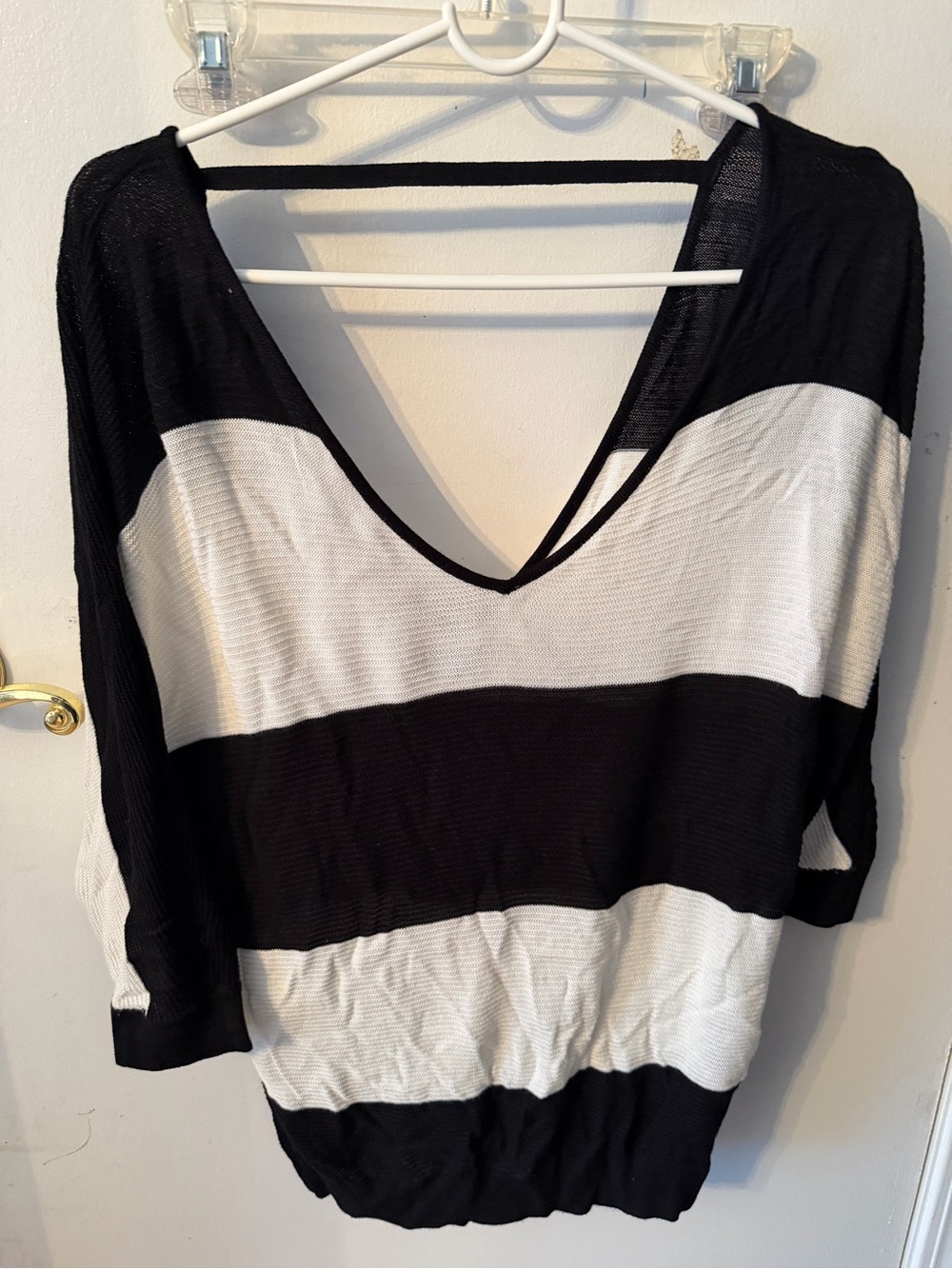 Express Black and White Striped V-Neck Sweater